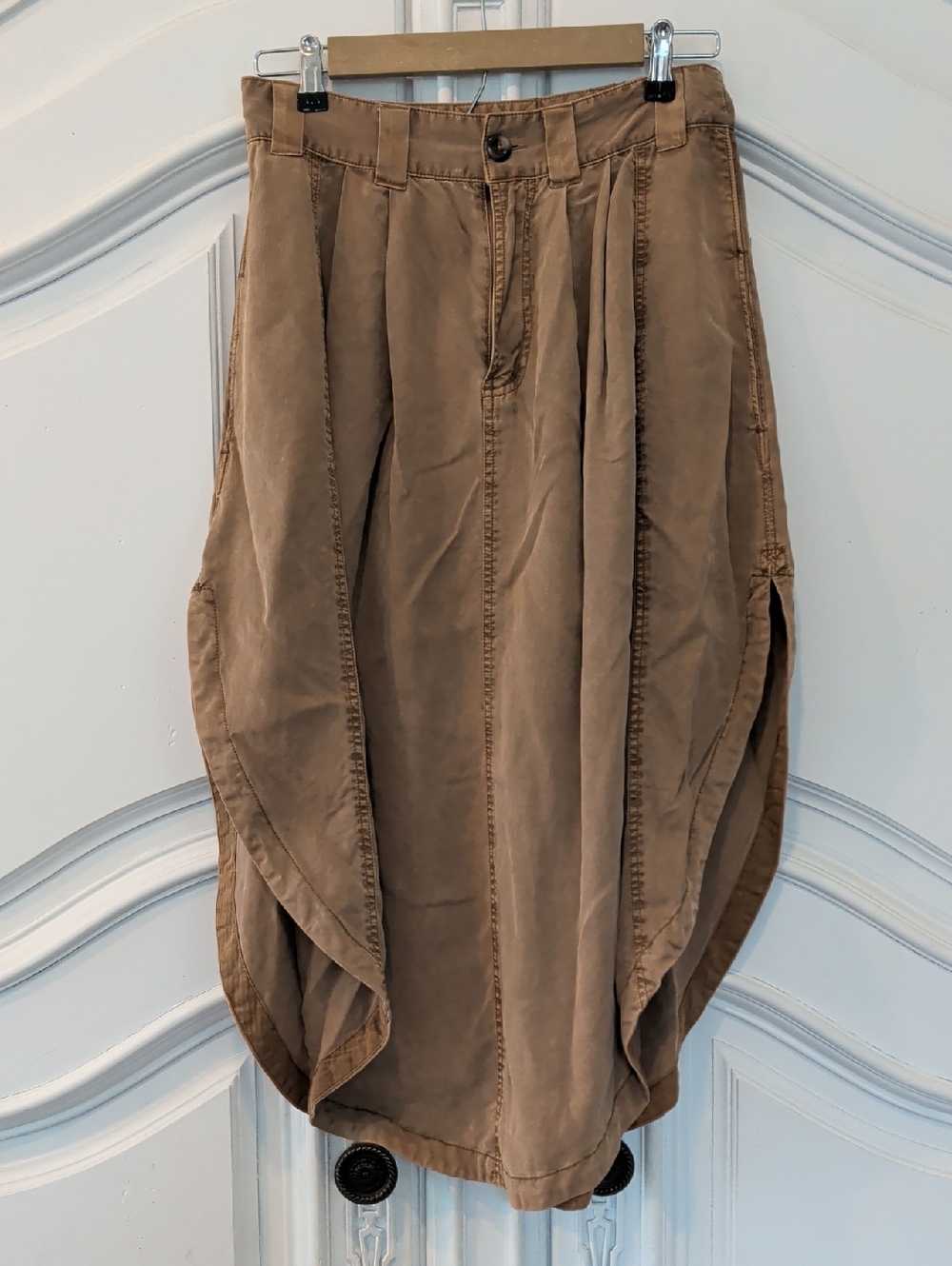 Free People Khaki Brown Tulip-Hem Skirt